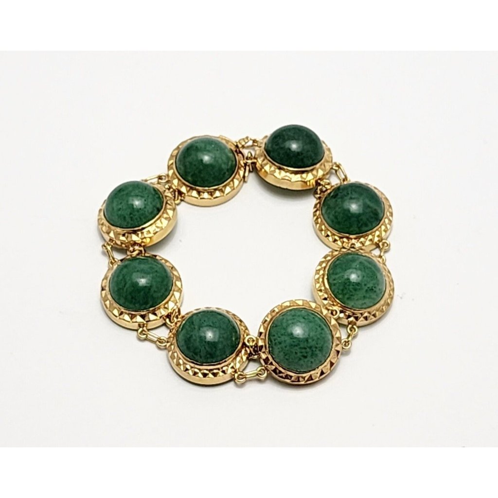Unique 18k Solid Yellow Gold Designer Green Jade Jadeite Link Bracelet 675 L
